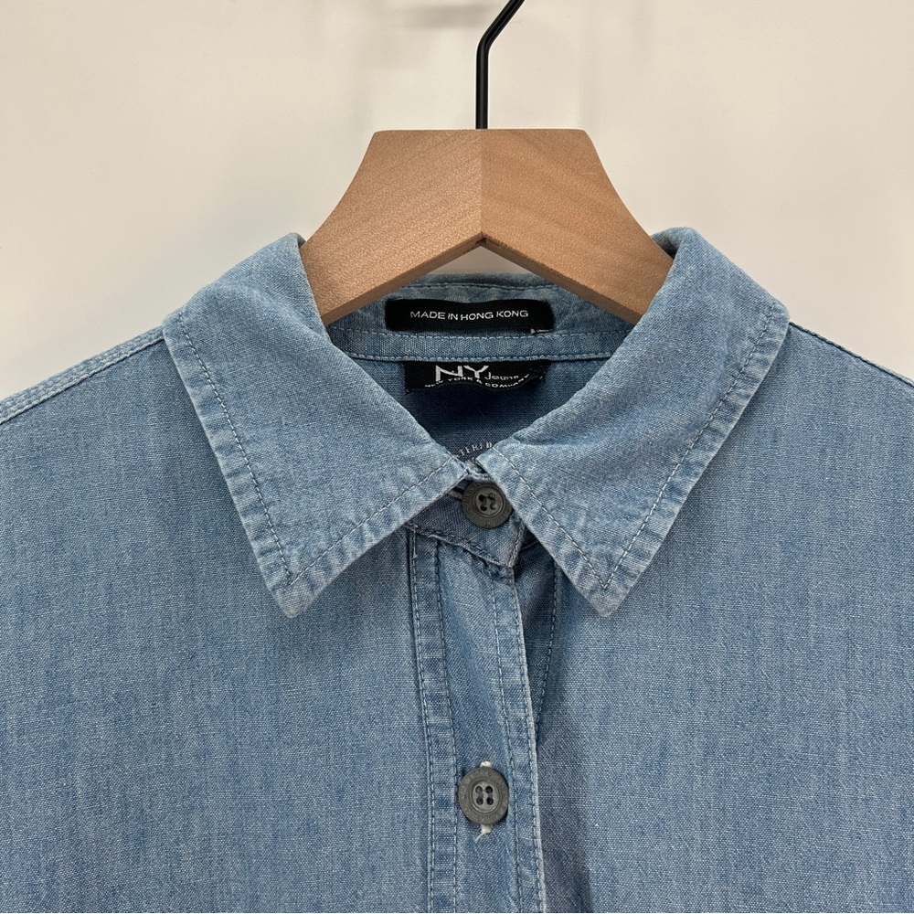 90s NY‎ & Co Denim Chambray Button Down Top Sz S Baggy - Picture 2 of 14